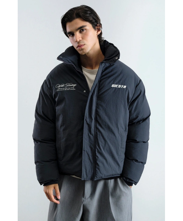 Erkek Owersize Jel Dolgu Şişme Mont- Siyah