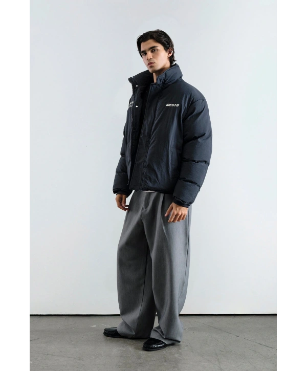 Erkek Owersize Jel Dolgu Şişme Mont- Siyah