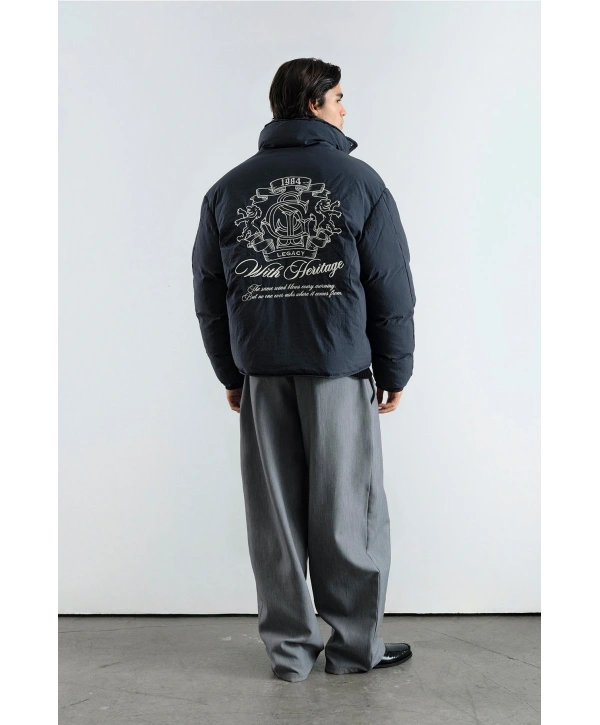 Erkek Owersize Jel Dolgu Şişme Mont- Siyah