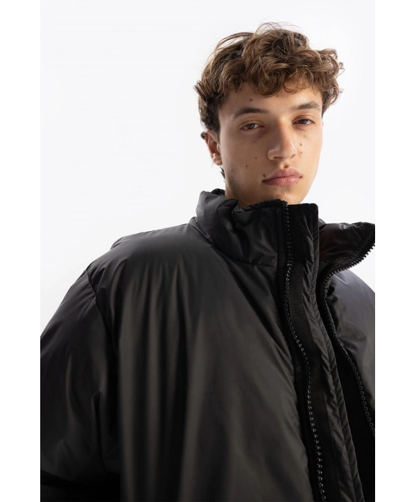 Erkek Owersize Jel Dolgu Şişme Mont-Siyah