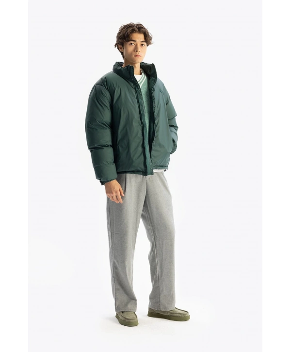 Erkek Owersize Jel Dolgu Şişme Mont-Yeşil