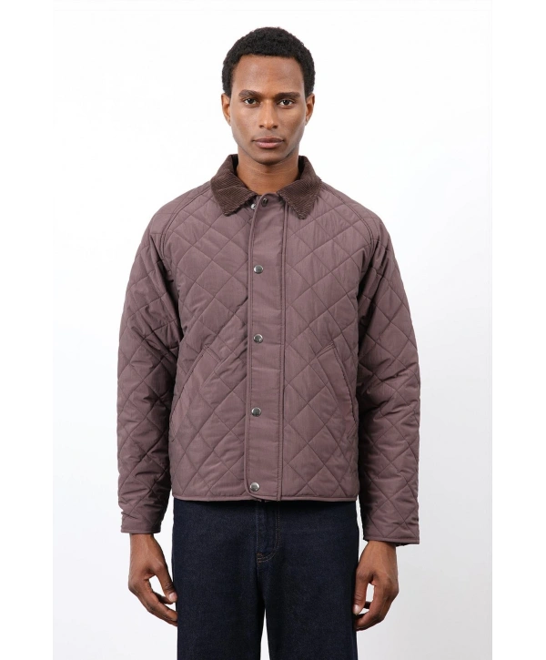 Erkek Owersize Kalıp Yakası Kadife Baklava Desenli Mont- Bordo