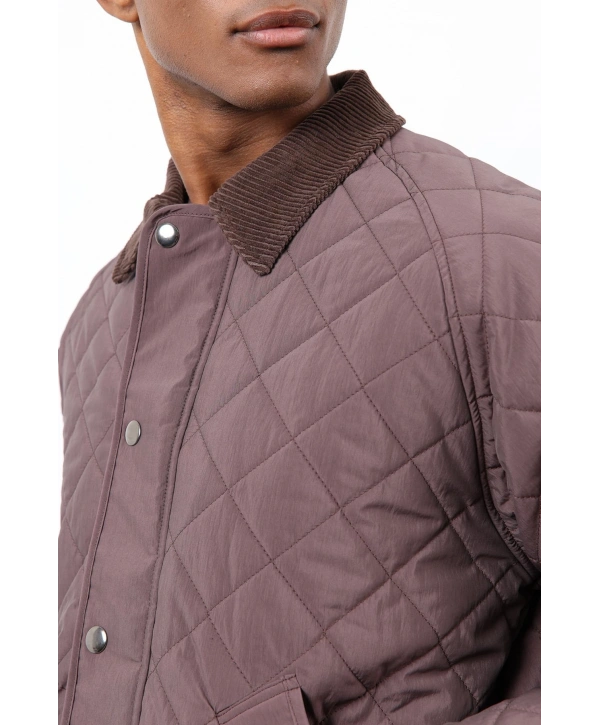 Erkek Owersize Kalıp Yakası Kadife Baklava Desenli Mont- Bordo