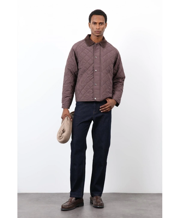 Erkek Owersize Kalıp Yakası Kadife Baklava Desenli Mont- Bordo