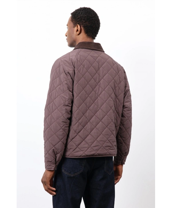 Erkek Owersize Kalıp Yakası Kadife Baklava Desenli Mont- Bordo