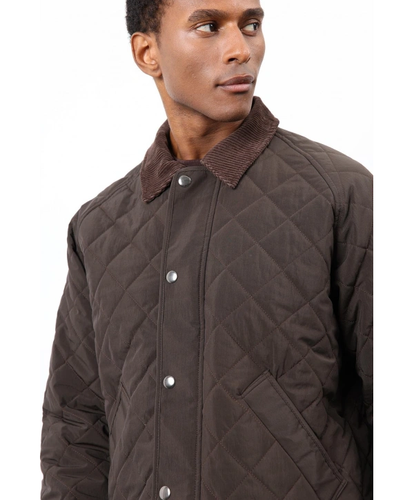 Erkek Owersize Kalıp Yakası Kadife Baklava Desenli Mont- Haki