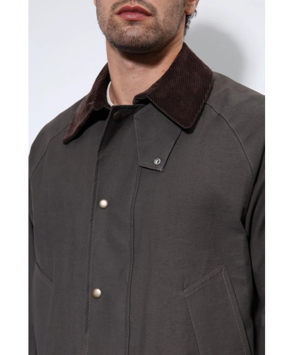 Erkek Owersize Kalıp Yakası Kadife Mont- Kahverengi