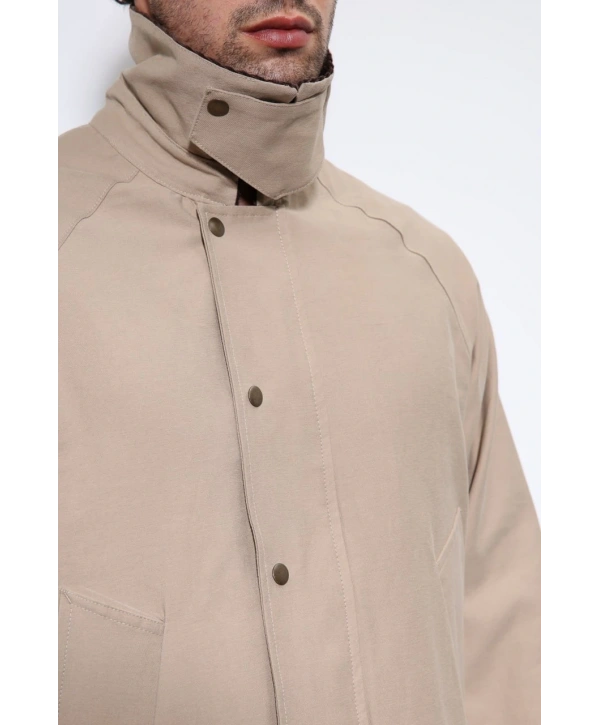 Erkek Owersize Kalıp Yakası Kadife Mont- Krem