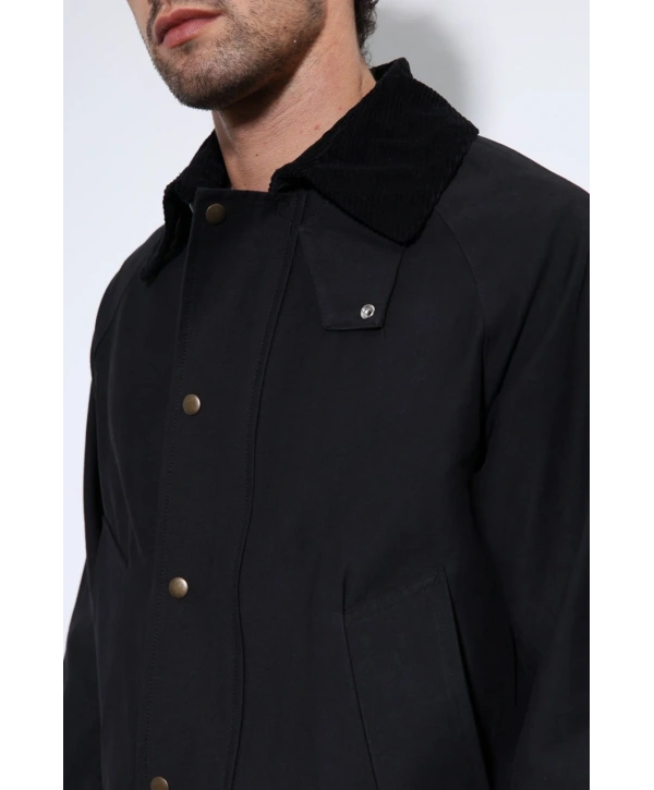 Erkek Owersize Kalıp Yakası Kadife Mont- Siyah