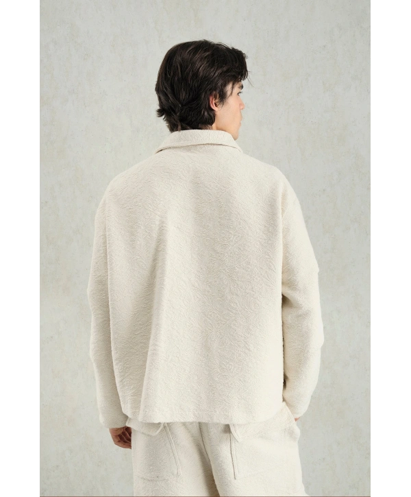 Erkek Owersize Kaşe Bomber Kendinden Desenli Mont -Bej