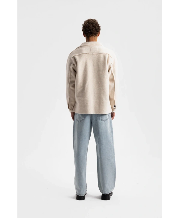 Erkek Owersize Kaşe Gömlek-Krem