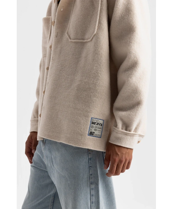 Erkek Owersize Kaşe Gömlek-Krem