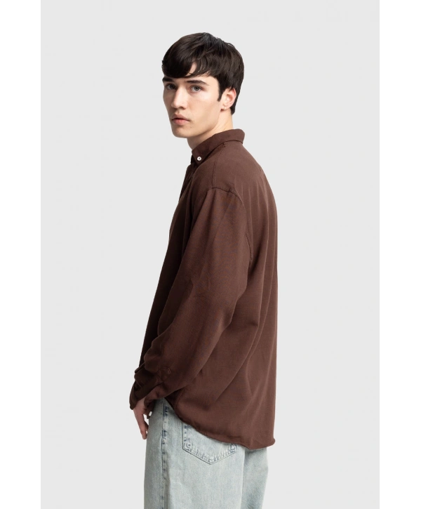 Erkek Owersize Keten Gömlek- Kahverengi