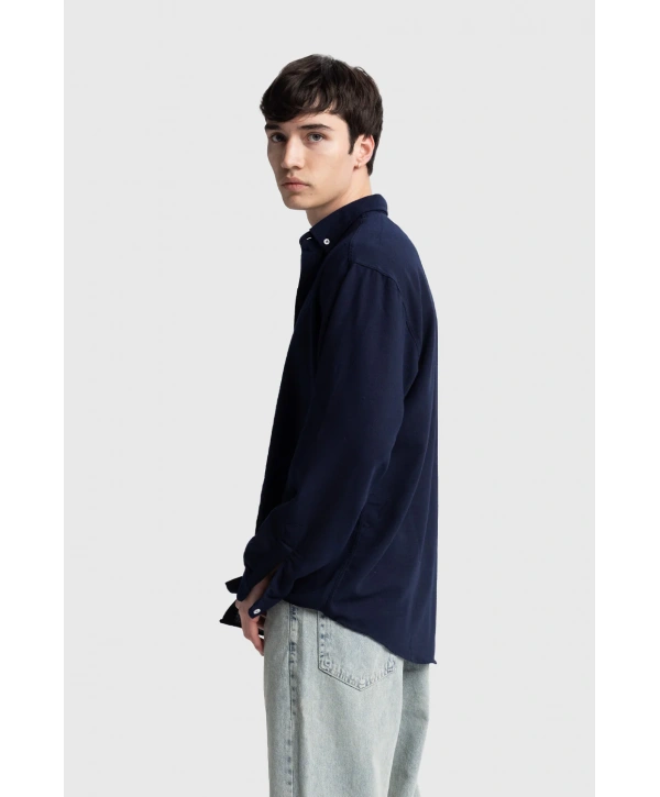 Erkek Owersize Keten Gömlek- Lacivert