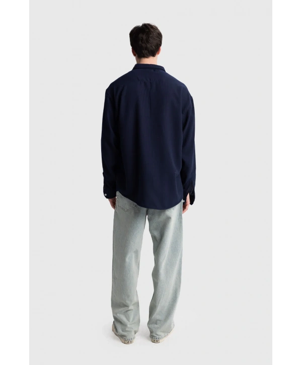 Erkek Owersize Keten Gömlek- Lacivert