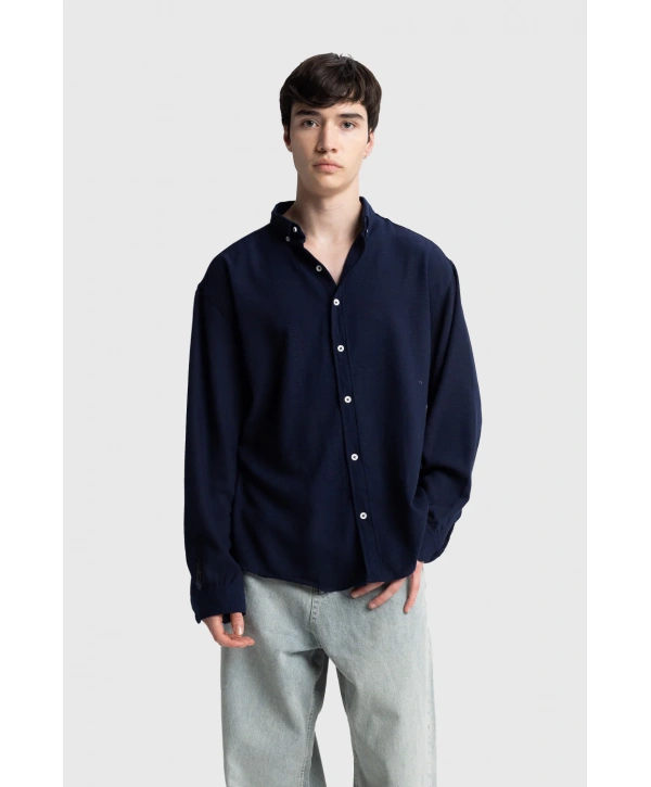 Erkek Owersize Keten Gömlek- Lacivert