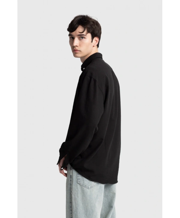Erkek Owersize Keten Gömlek- Siyah