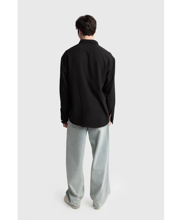 Erkek Owersize Keten Gömlek- Siyah