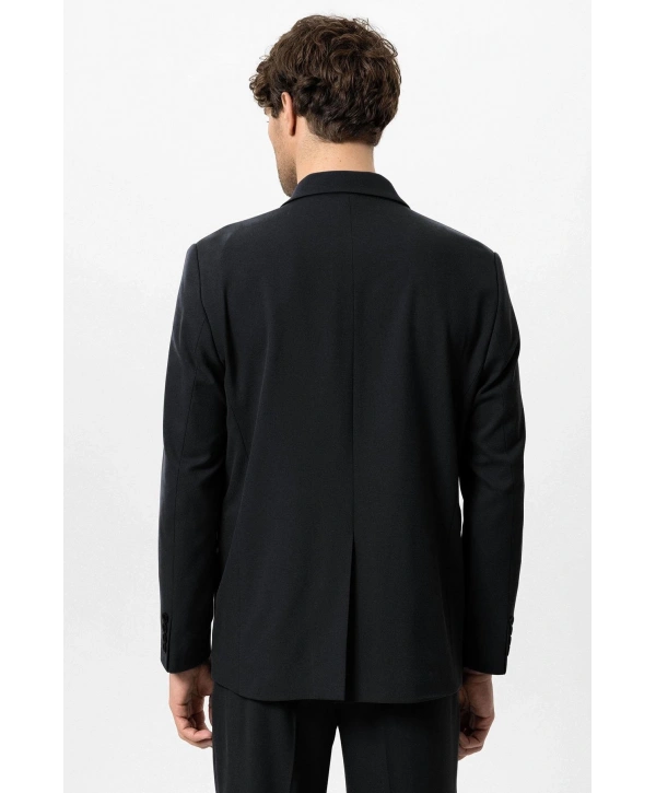 Erkek Owersıze Likralı KruvazeTakım Elbise-Siyah