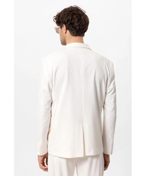 Erkek Owersıze Likralı Takım Elbise-Beyaz