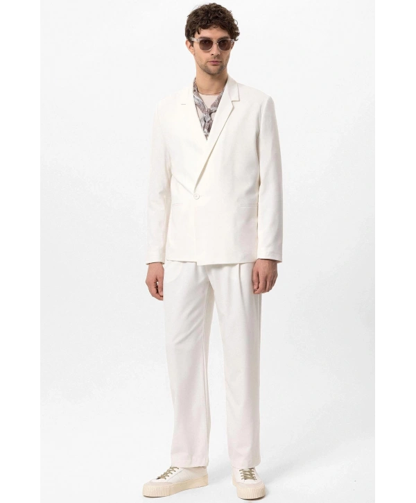 Erkek Owersıze Likralı Takım Elbise-Beyaz