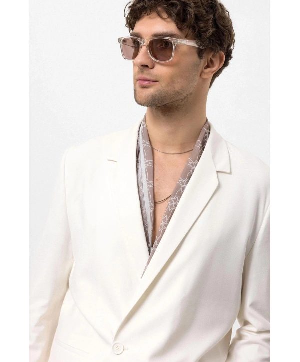 Erkek Owersıze Likralı Takım Elbise-Beyaz