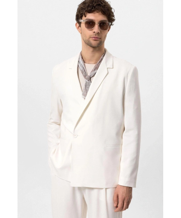 Erkek Owersıze Likralı Takım Elbise-Beyaz