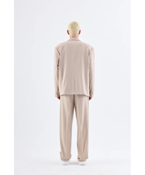 Erkek Owersıze Likralı Takım Elbise-Krem