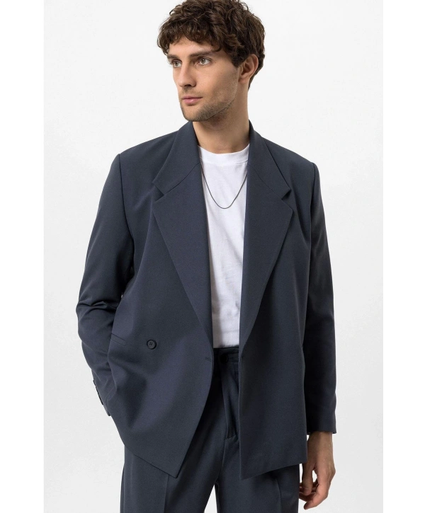 Erkek Owersıze Likralı Takım Elbise-Lacivert