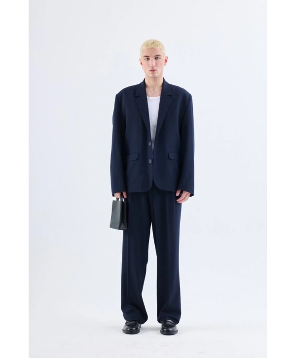 Erkek Owersıze Likralı Takım Elbise-Lacivert