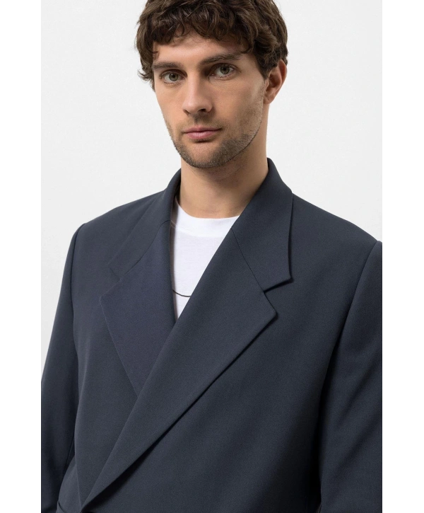 Erkek Owersıze Likralı Takım Elbise-Lacivert