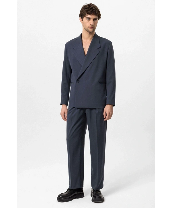 Erkek Owersıze Likralı Takım Elbise-Lacivert