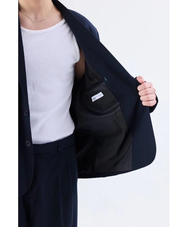 Erkek Owersıze Likralı Takım Elbise-Lacivert