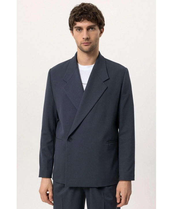 Erkek Owersıze Likralı Takım Elbise-Lacivert