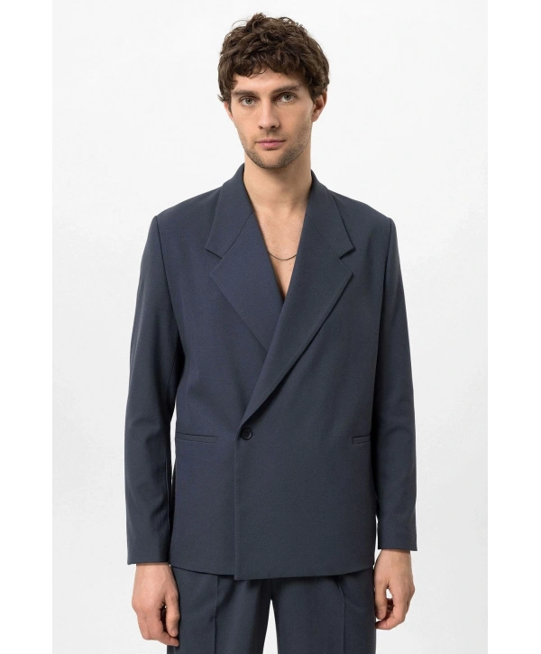 Erkek Owersıze Likralı Takım Elbise-Lacivert