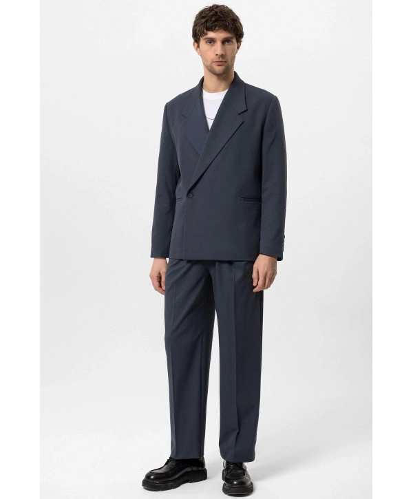 Erkek Owersıze Likralı Takım Elbise-Lacivert