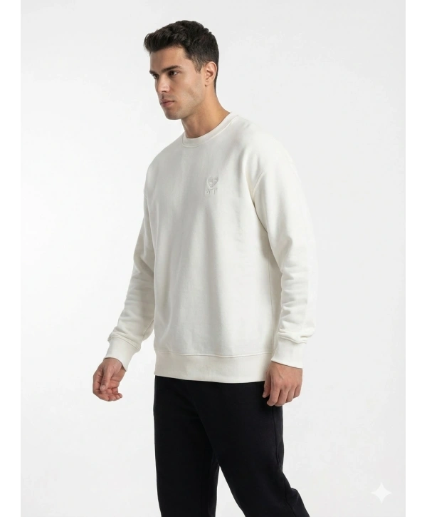Erkek Owersize Önü Baskılı Düz Basic Sweatshirt-Beyaz
