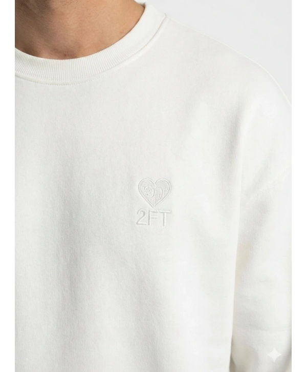 Erkek Owersize Önü Baskılı Düz Basic Sweatshirt-Beyaz