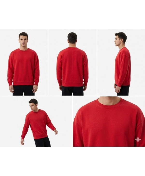 Erkek Owersize Önü Baskılı Düz Basic Sweatshirt- Kırmızı