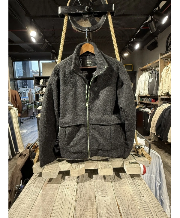 Erkek Owersıze Önü Fermuarlı Kaşe Mont - Füme