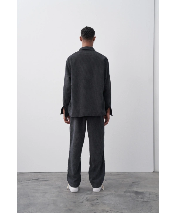 Erkek Owersize Salaş Kesim Fitilli KadifeTakım -Siyah