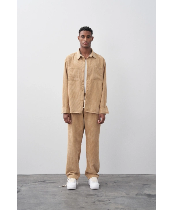 Erkek Owersize Salaş Kesim Fitilli KadifeTakım -Taş