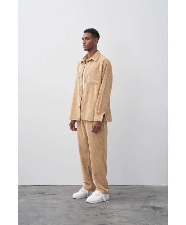 Erkek Owersize Salaş Kesim Fitilli KadifeTakım -Taş