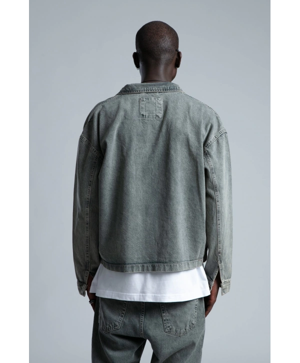 Erkek Owersize Tek Cep Kot Gömlek- Taş