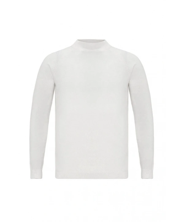 Erkek Owersize Yarım Balıkçı Triko Kazak - Beyaz