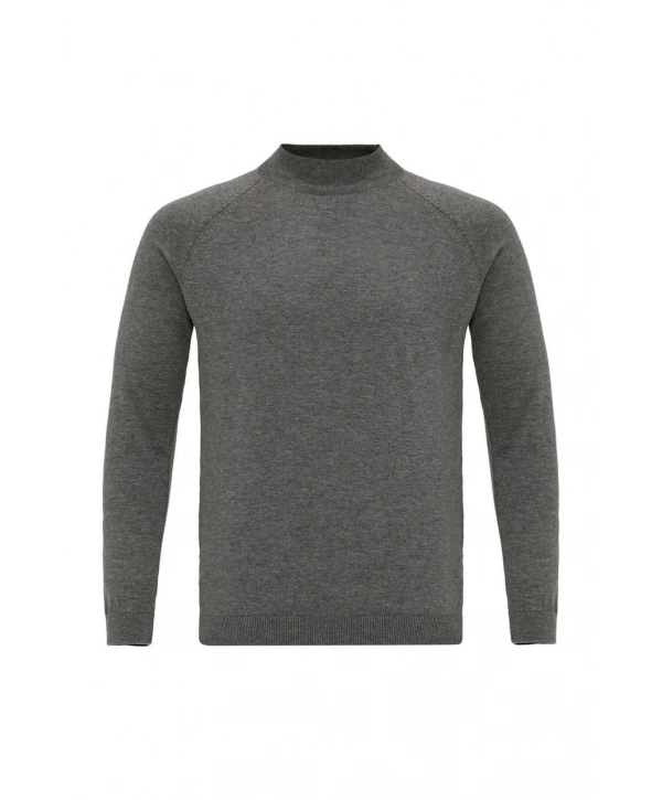 Erkek Owersize Yarım Balıkçı Triko Kazak - Gri