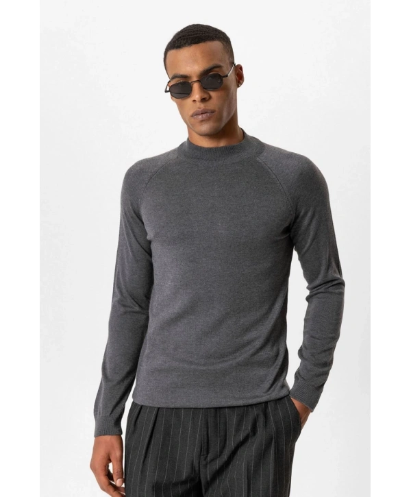 Erkek Owersize Yarım Balıkçı Triko Kazak - Gri