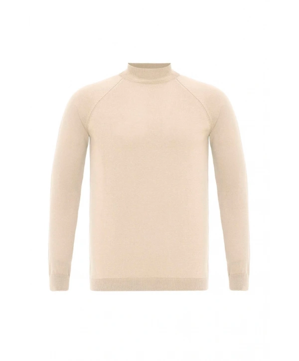 Erkek Owersize Yarım Balıkçı Triko Kazak -Krem