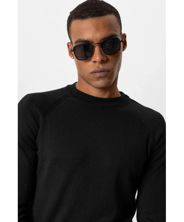 Erkek Owersize Yarım Balıkçı Triko Kazak - Siyah