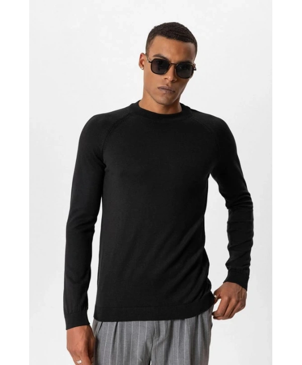 Erkek Owersize Yarım Balıkçı Triko Kazak - Siyah